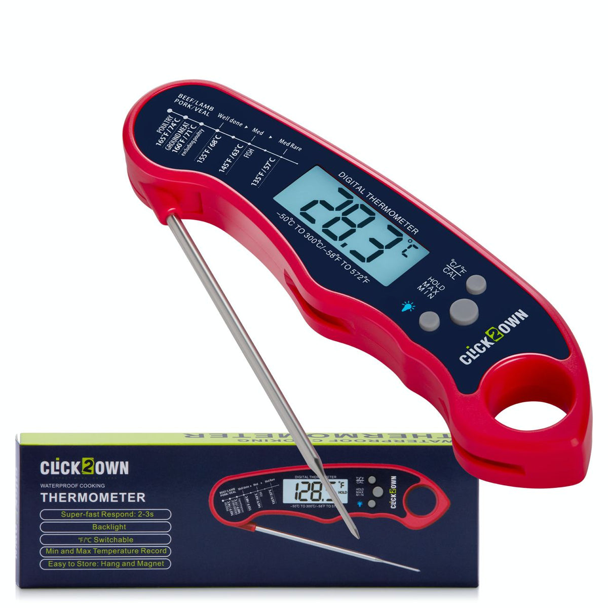 Click 2 Own Waterproof Cooking Thermometer Meat Thermometer, Kitchen Clicks 2 Own